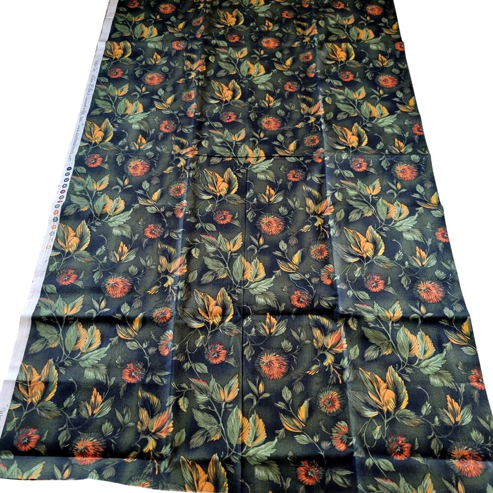 Water Tex Cheri Strole SSI Floral Cotton Fabric 36x42” Green Orange Leaves